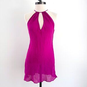 Vintage Y2K Victoria's Secret SILK Keyhole Halter Slip Small Fuchsia Pink Sheer